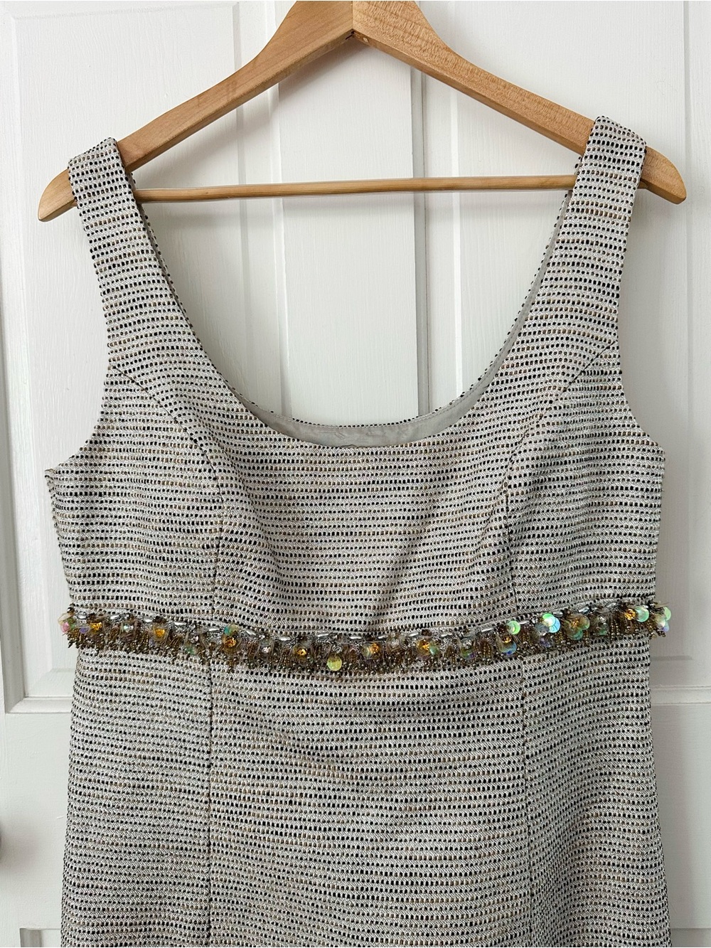 Trina Turk Metallic Tweed Garreth Shift Dress Beaded Embellished Sequins Size 10 - Picture 4 of 14